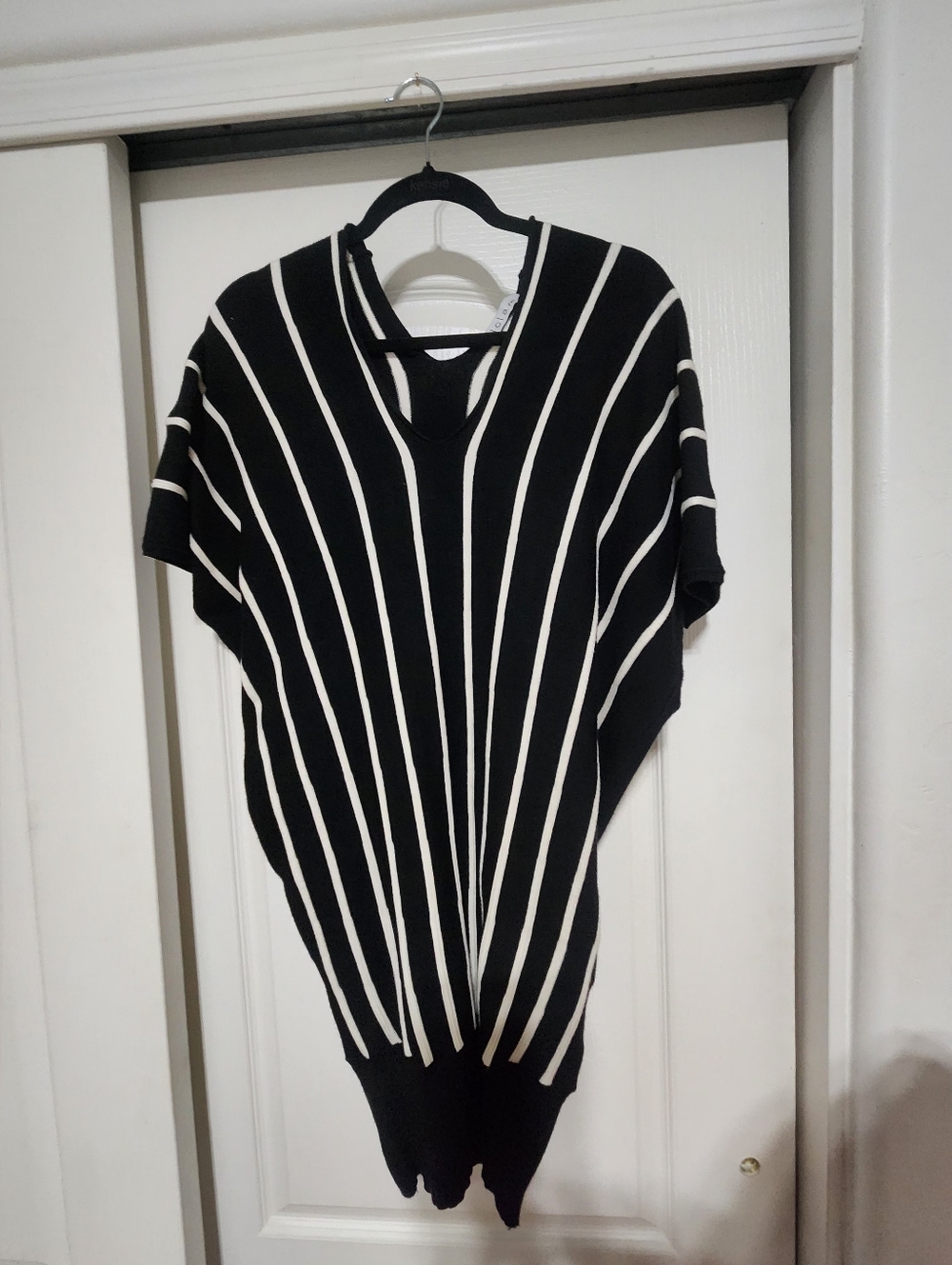 lola Black and White Striped V-Neck Sweater